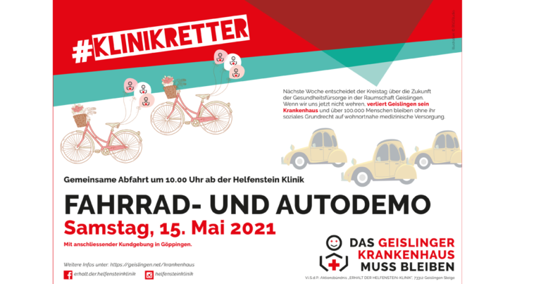 Fahrrad- und Autodemo am 15. Mai 2021 / Das Geislinger Krankenhaus muss erhalten bleiben