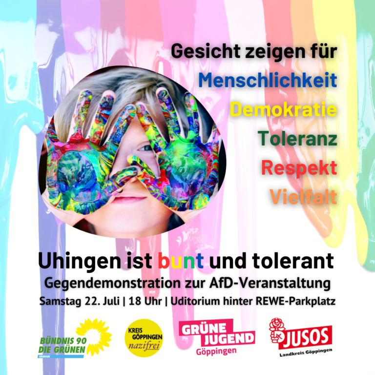 Gesicht zeigen für Menschlichkeit, Demokratie, Toleranz, Respekt und Vielfalt – Uhingen ist bunt und tolerant